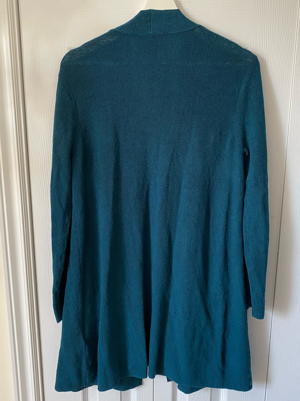 Eileen Fisher Linen blend Italian knit Teal Open-Front Pocket Cardigan size S - Picture 2 of 9